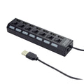 Hub USB 2.0 a 7 porte con interruttori e cavo di alimentazione, nero
