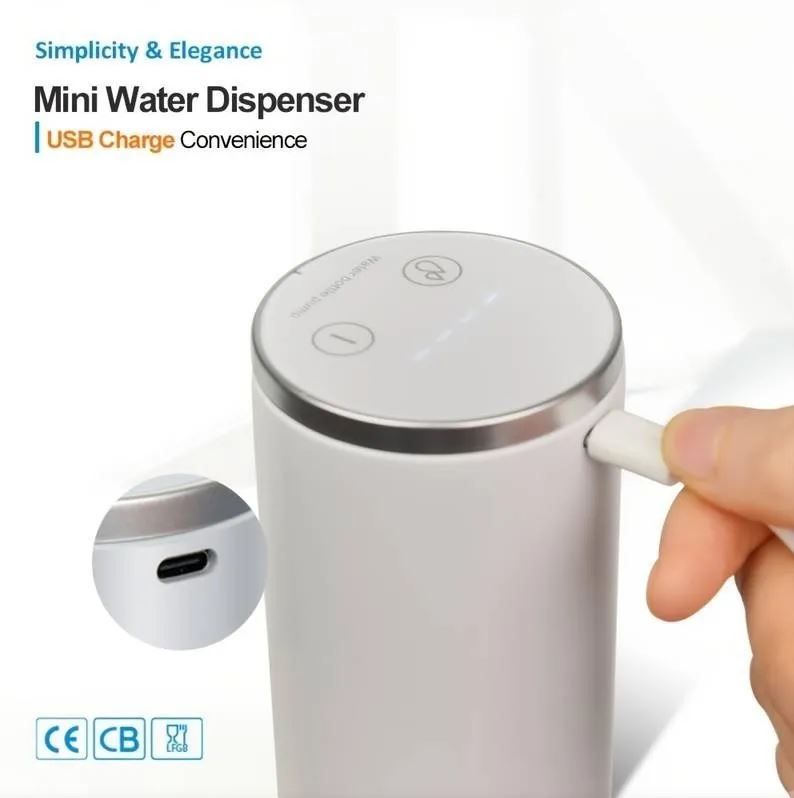Distributore d’acqua mini bianco con beccuccio e porta USB sul lato