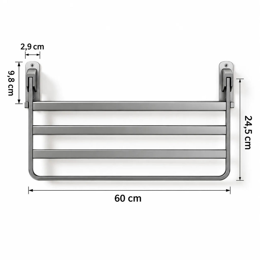 Stendibiancheria da parete pieghevole in acciaio inox, 60 cm, 24,5 cm