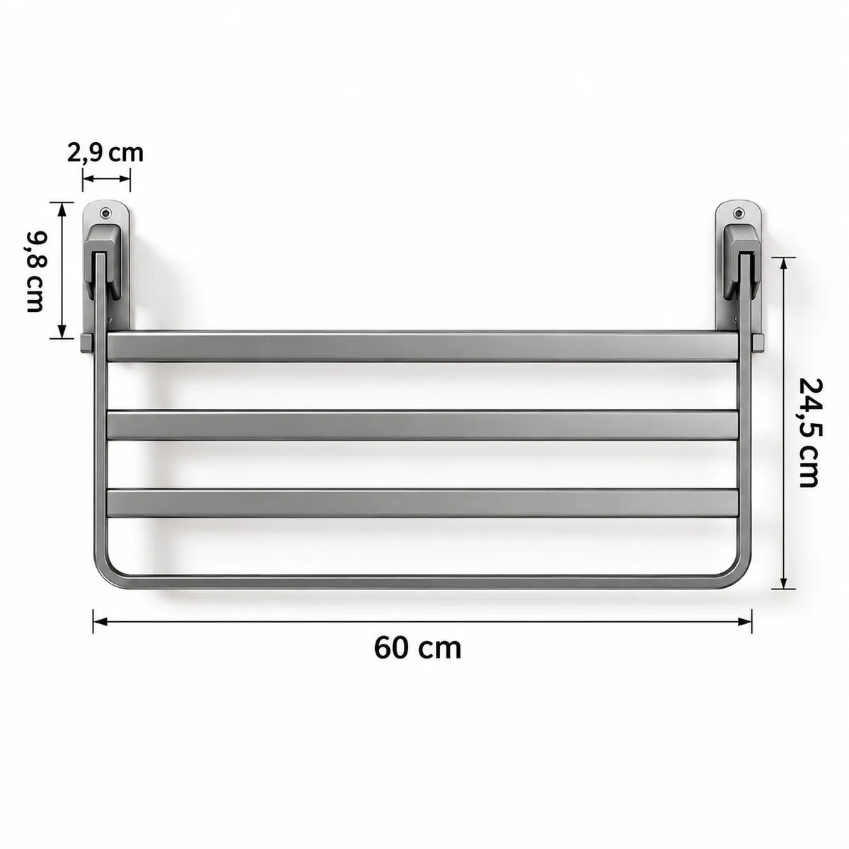 Stendibiancheria da parete pieghevole in acciaio inox, 60 cm, 24,5 cm