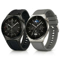 Smartwatch con cinturino nero in silicone e quadrante nero, visione frontale