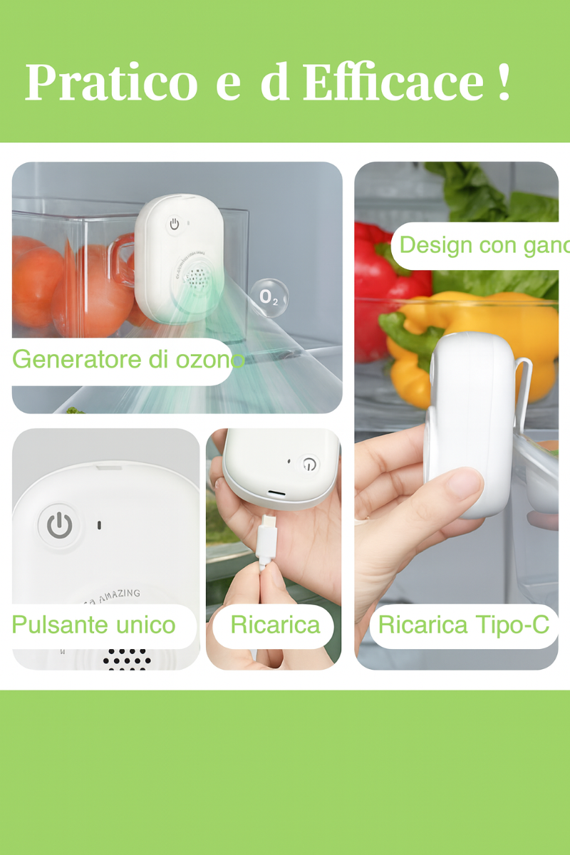Mini purificatore d’aria per frigorifero bianco con cavo USB collegato