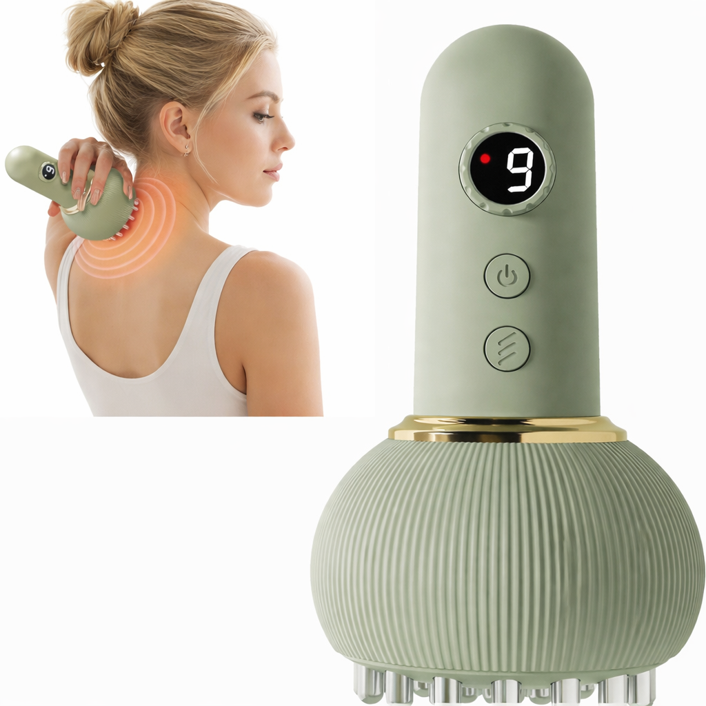 Massaggiatore elettrico anticellulite verde con display digitale e pulsanti