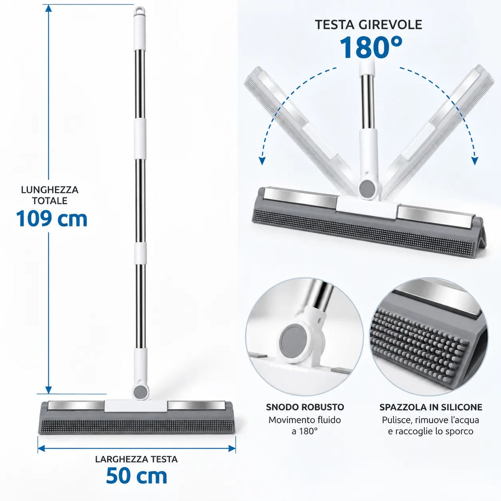 Spazzola tergipavimento 2 in 1 dimensioni: testa 50 cm, manico 109 cm, 180°