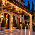 Tenda luminosa natalizia 150 LED bianco caldo, fili a cascata sul portico