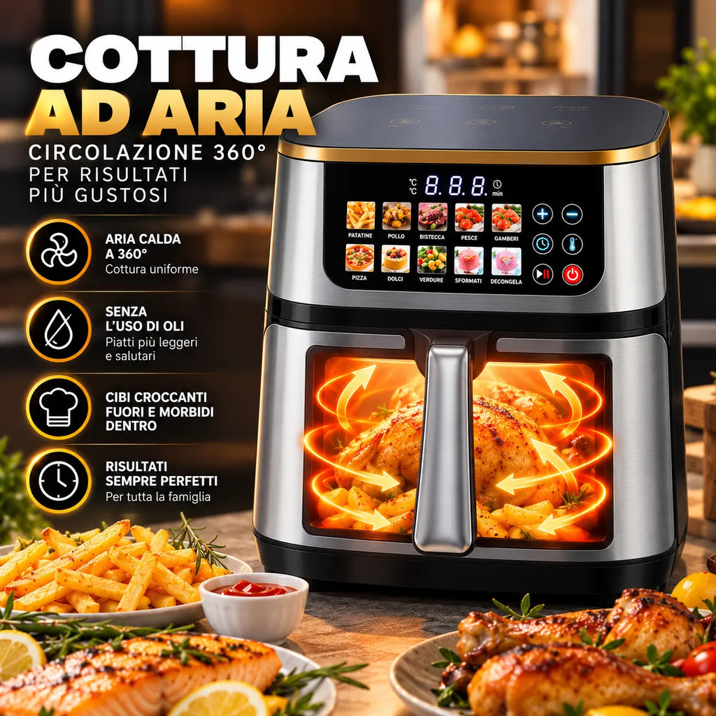 Friggitrice ad aria con finestra trasparente e resistenza interna per cottura ventilata