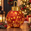 Palla di Natale luminosa LED rossa con decorazioni dorate e maniglia