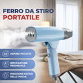 Ferro da stiro portatile a vapore azzurro con ugello grigio e impugnatura bianca