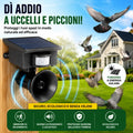 Dispositivo dissuasore solare nero con sensore PIR e tromba altoparlante per uccelli