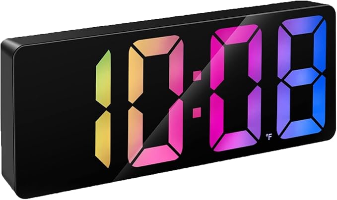 Sveglia digitale da comodino nera con display LED multicolore frontale