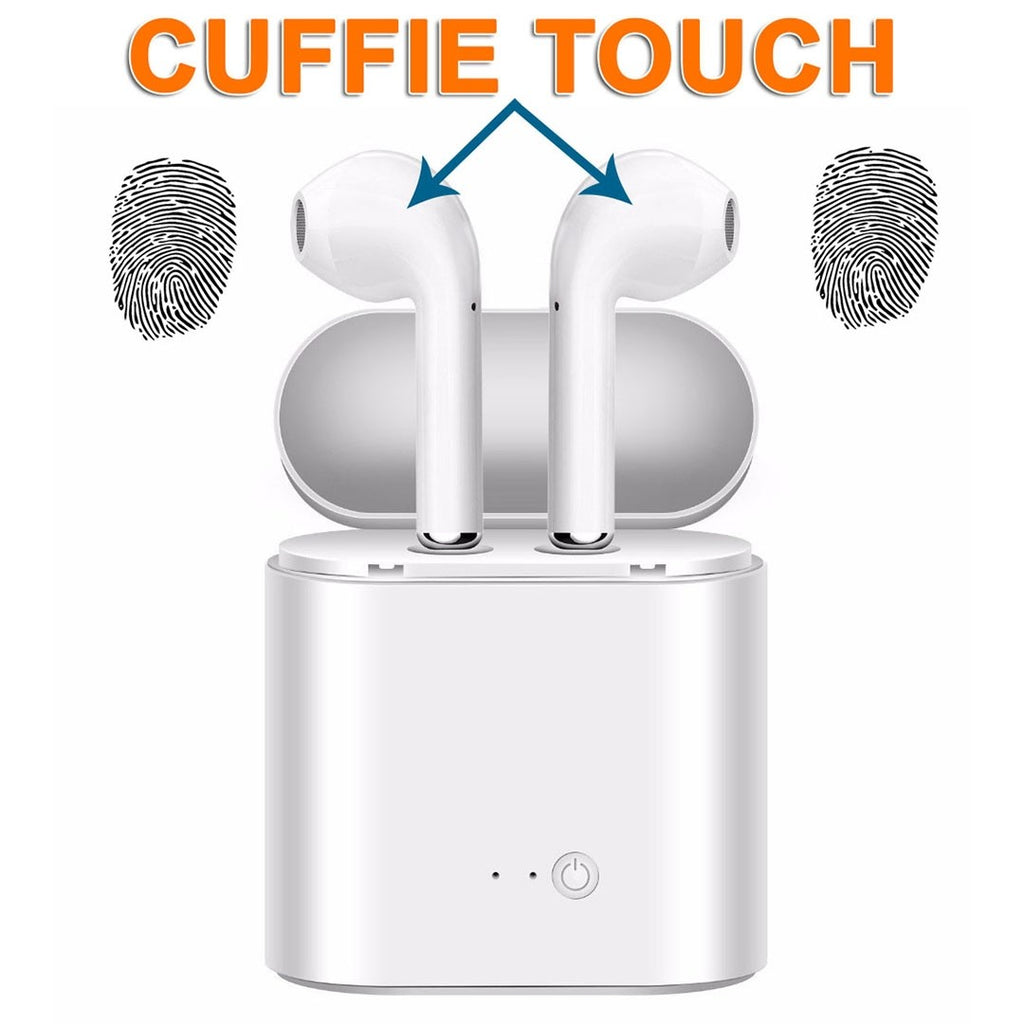 Cuffie auricolari wireless bianche con custodia di ricarica aperta