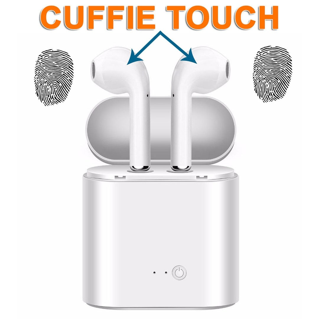 Cuffie auricolari wireless bianche con custodia di ricarica aperta