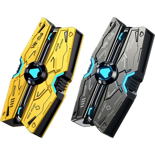 Auricolari wireless cyberpunk, set giallo e nero con custodie mecha e luce blu