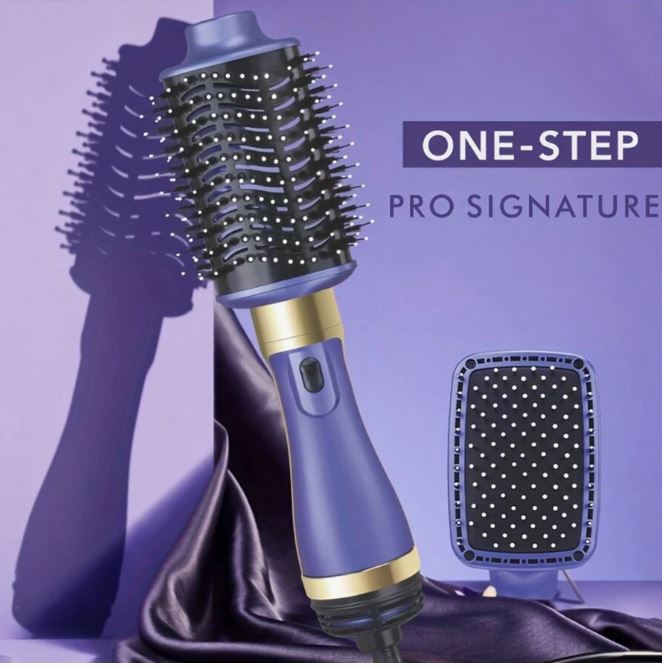 Asciugacapelli styler 2-in-1 blu con spazzola rotante a setole e fori d'aria