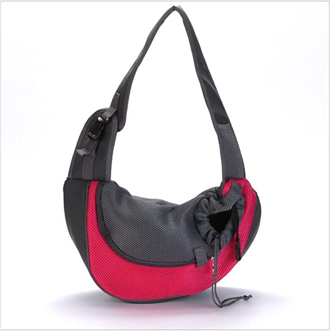Borsa da viaggio per animali: struttura grigia con bordo fucsia e manici imbottiti
