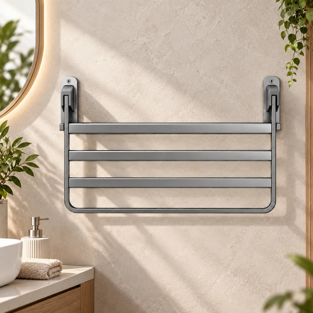 Stendibiancheria da parete pieghevole in acciaio inox, con 3 barre