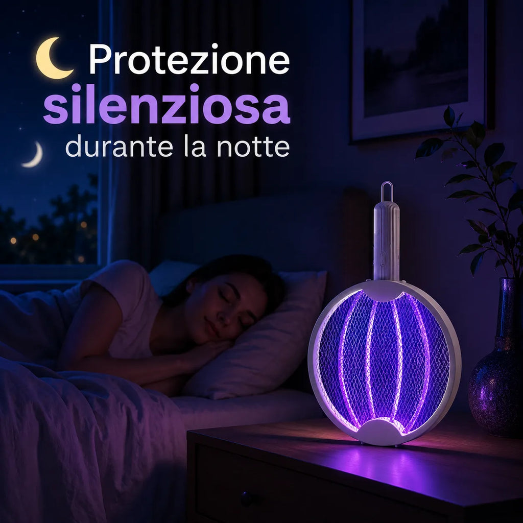 Racchetta Zanzare Elettrica 2 in 1 con Lampada UV Antizanzare Pieghevole USB Ricaricabile per Casa Campeggio Giardino