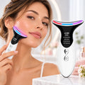 Massaggiatore viso e collo LED ricaricabile bianco con testina curva e indicatori