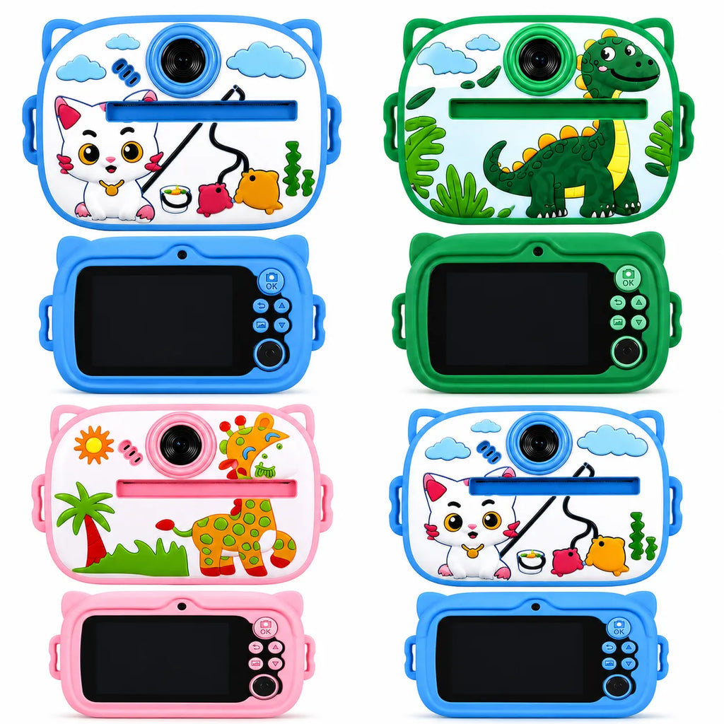 Mini fotocamera educativa con stampa istantanea, set blu, verde e rosa