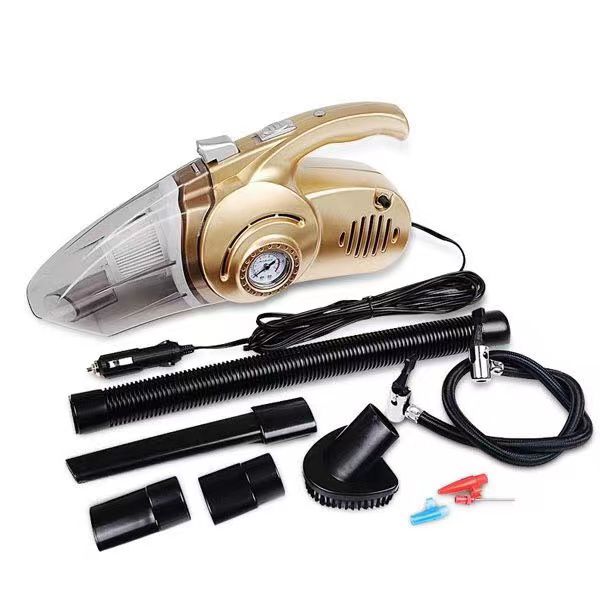 Aspirapolvere portatile color oro con kit accessori, cavo e tubo flessibile