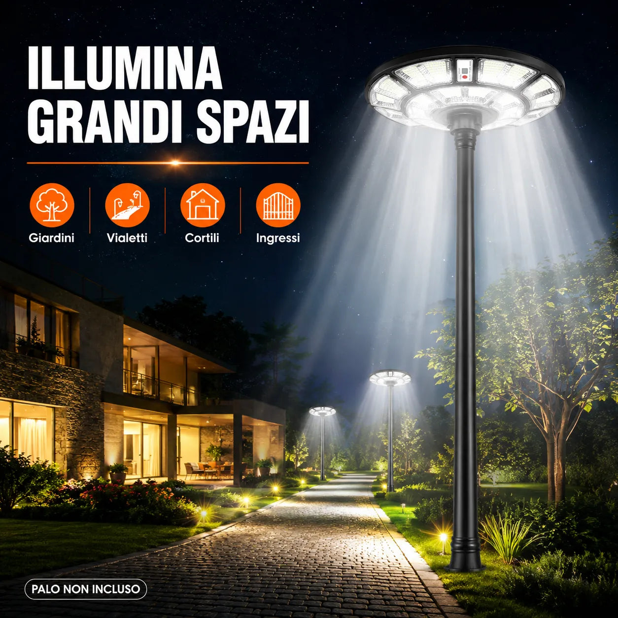 Lampione Solare Stradale a LED 2000W con Telecomando - Design UFO e Pannello Solare Integrato