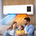 Stufa elettrica da parete bianca con display 26°C e uscita aria illuminata