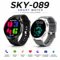 Smartwatch uomo con display circolare e cinturino nero, quadrante multicolore
