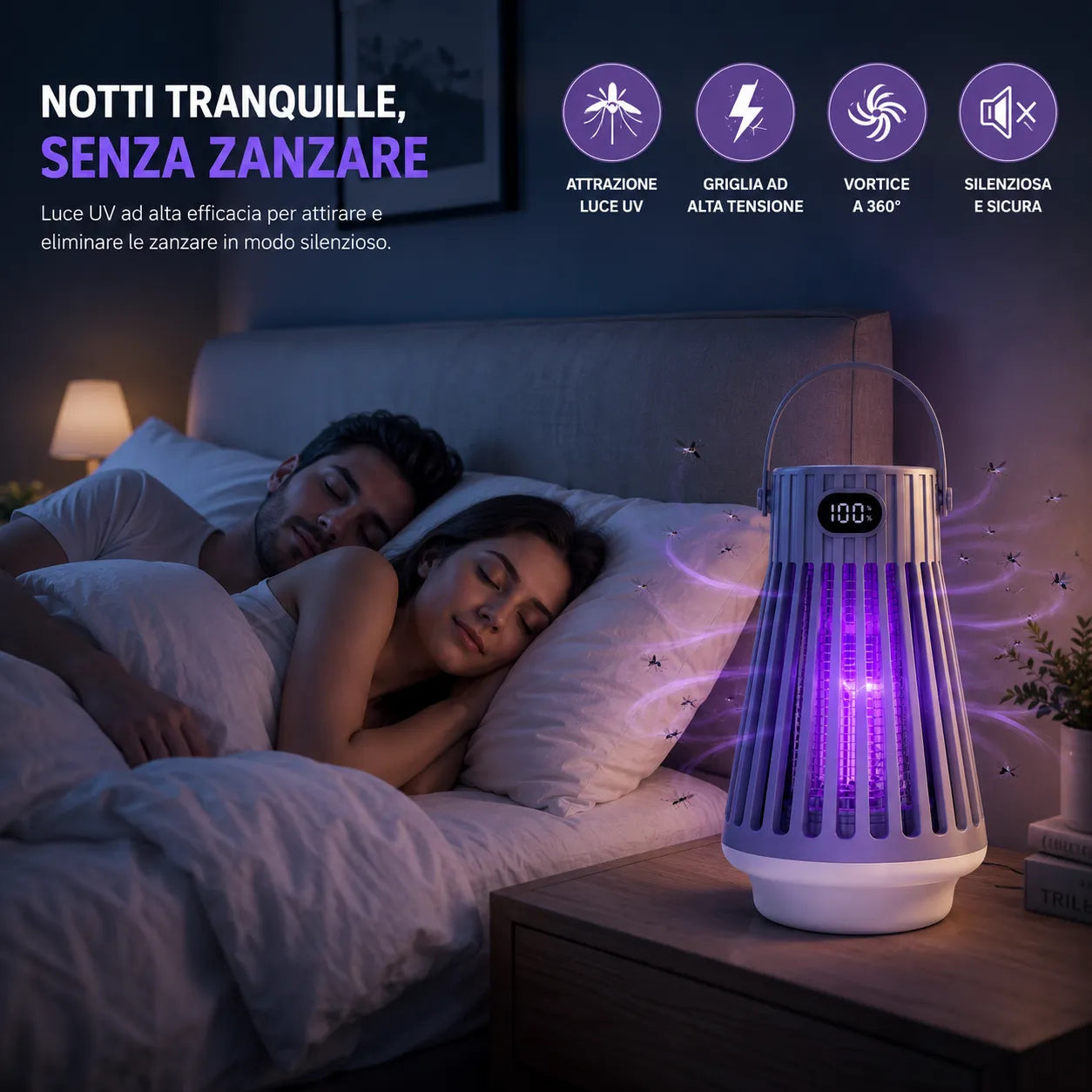 Zanzariera Elettrica LED  2000V Ammazza Zanzare USB Repellente Multifunzione
