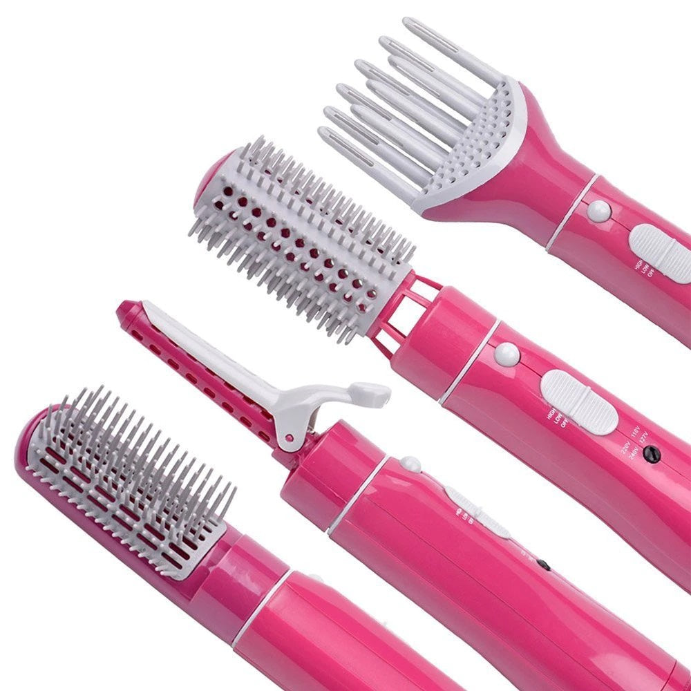 Set spazzole ad aria calda con inserti grigi e manici rosa per 10 in 1