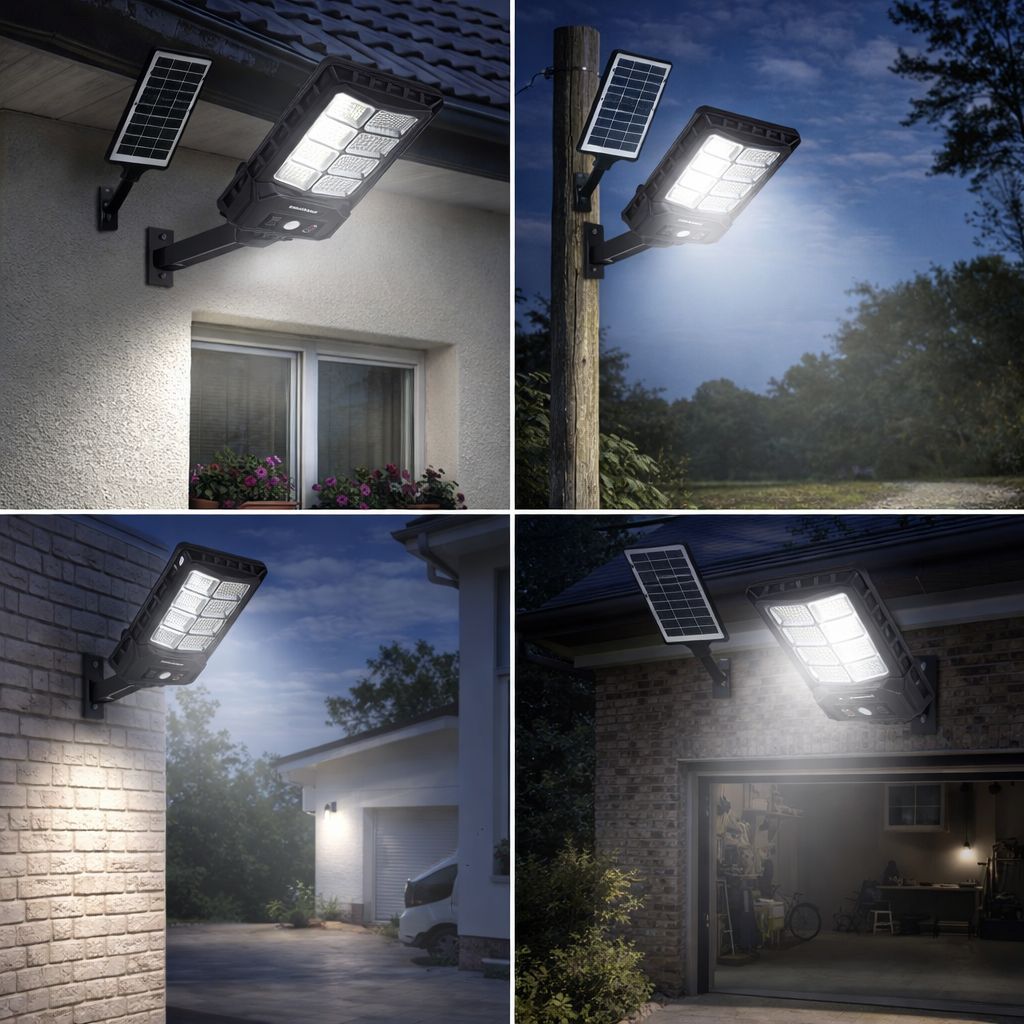 Faro LED Solare 240 LED con Sensore PIR e Telecomando – IP65 Esterno Impermeabile