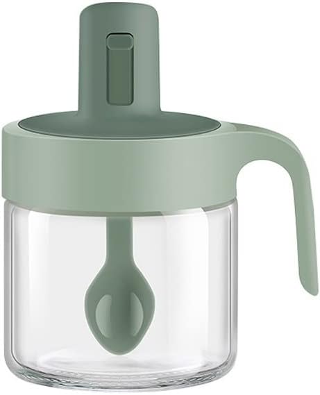 Barattolo per spezie in vetro verde con coperchio e cucchiaio retrattile