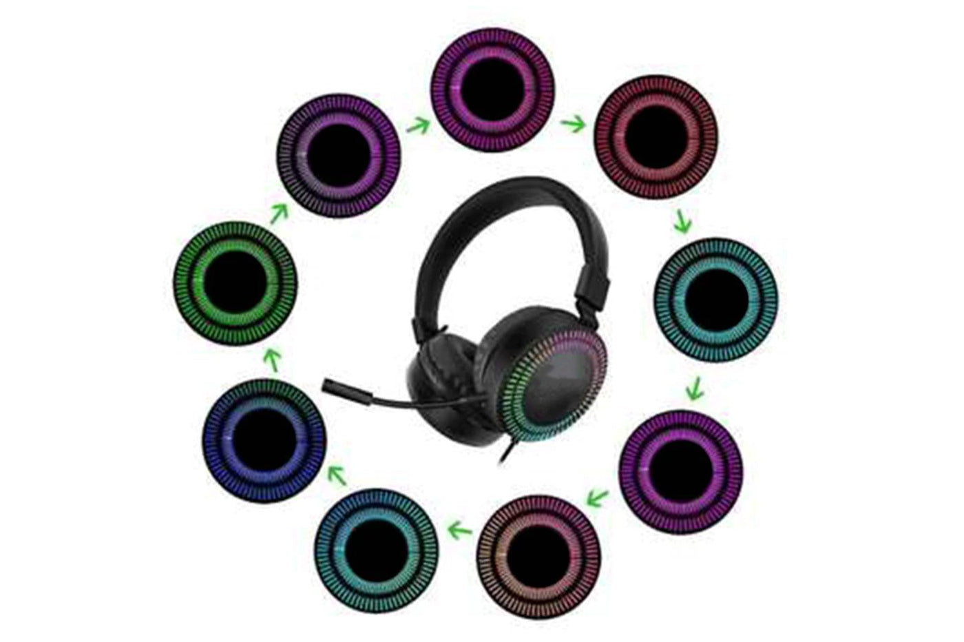 Cuffie gaming nere con microfono e LED RGB multicolore