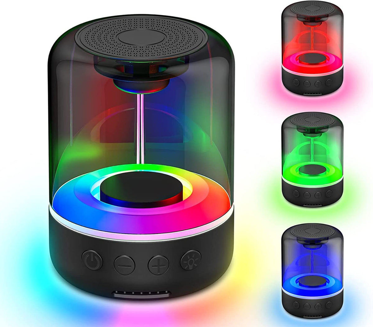 Mini cassa Bluetooth nera con anello LED RGB multicolore e pulsanti frontali