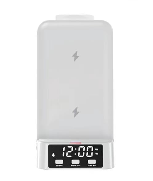 Dock di ricarica 4 in 1 bianco con supporto a colonna e display orario