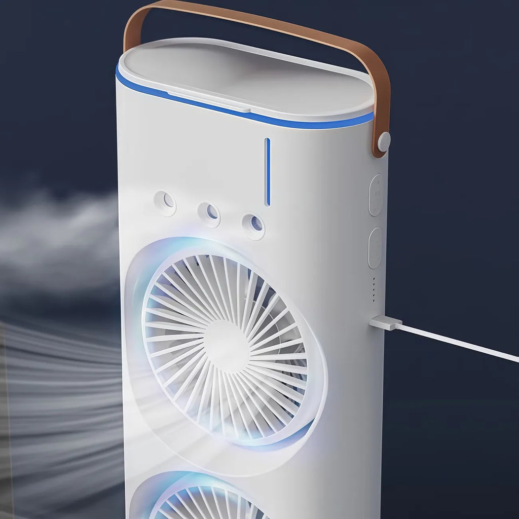 Ventilatore raffreddatore con doppia griglia frontale e maniglia superiore in rame