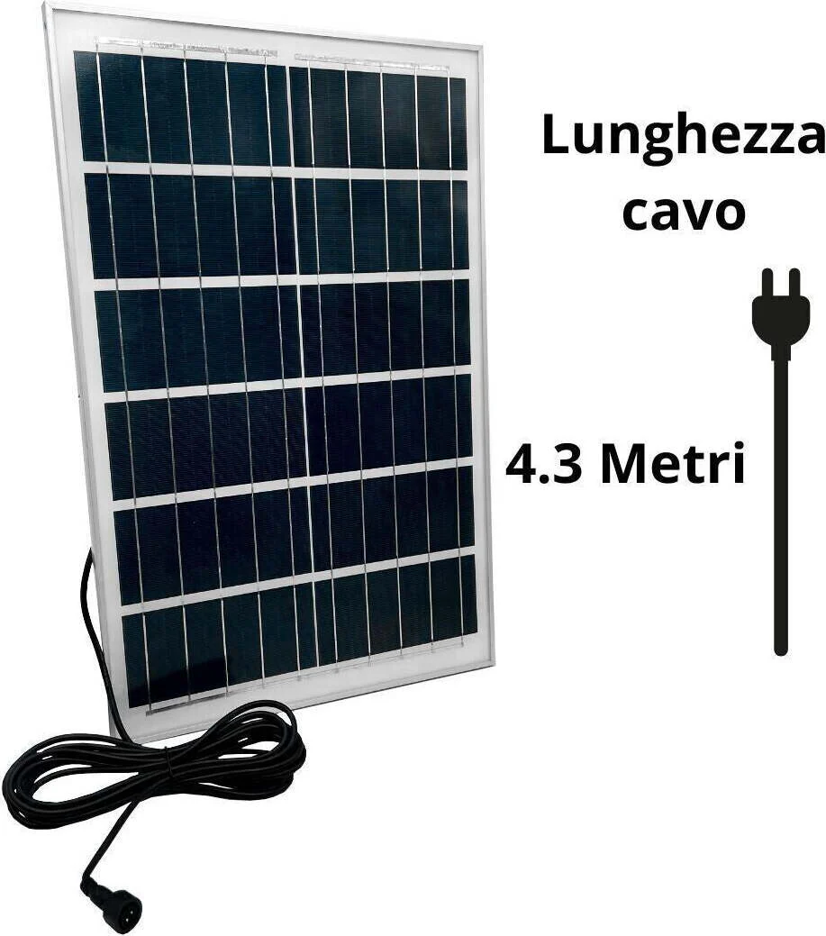 Faro LED con pannello solare e cavo 4,3 m, pannello fotovoltaico in telaio bianco