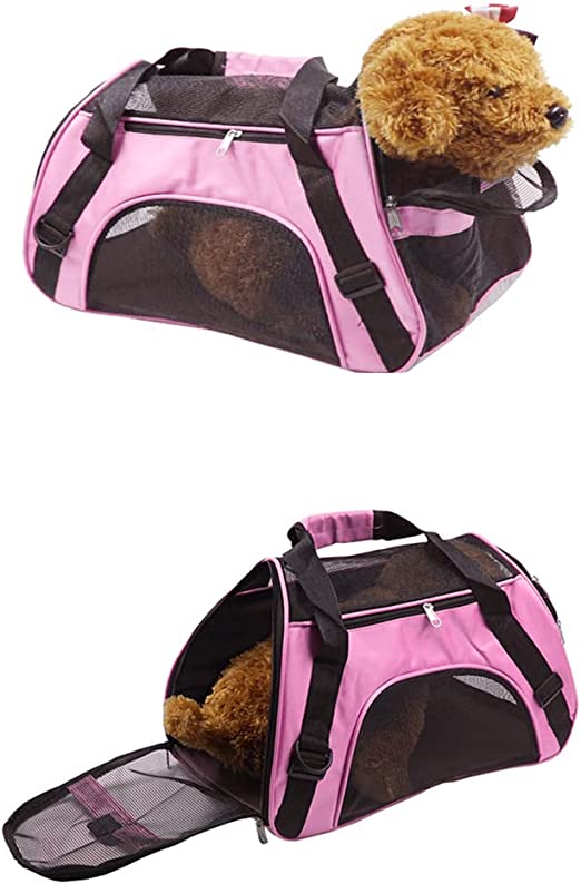 Borsa trasporto rosa per piccoli animali con finestra in rete e maniglia superiore