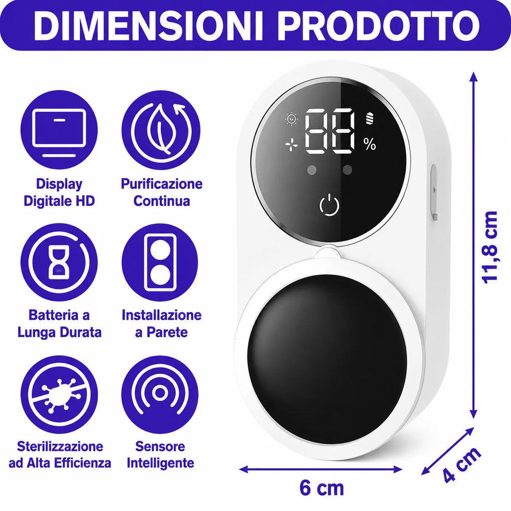 Sterilizzatore UV per spazzolini bianco con display digitale e installazione a parete