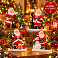 Decorazione natalizia Babbo Natale su base effetto legno con albero di Natale LED