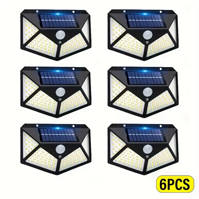 Kit di 6 luci solari LED con sensore movimento, corpo nero e pannello solare
