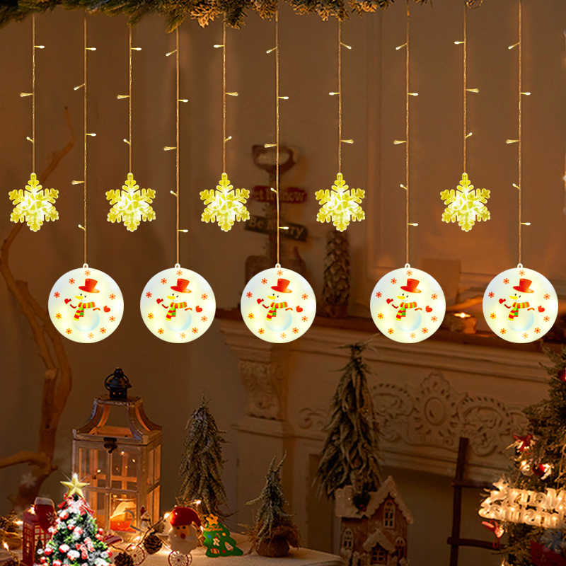 Catena luminosa natalizia a LED con dischi rotondi bianchi illuminati e fiocchi decorativi