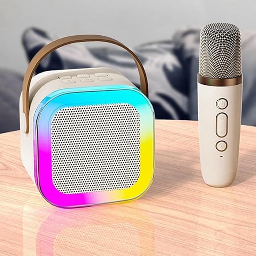 Cassa karaoke portatile con bordo RGB luminoso e microfono Bluetooth in metallo