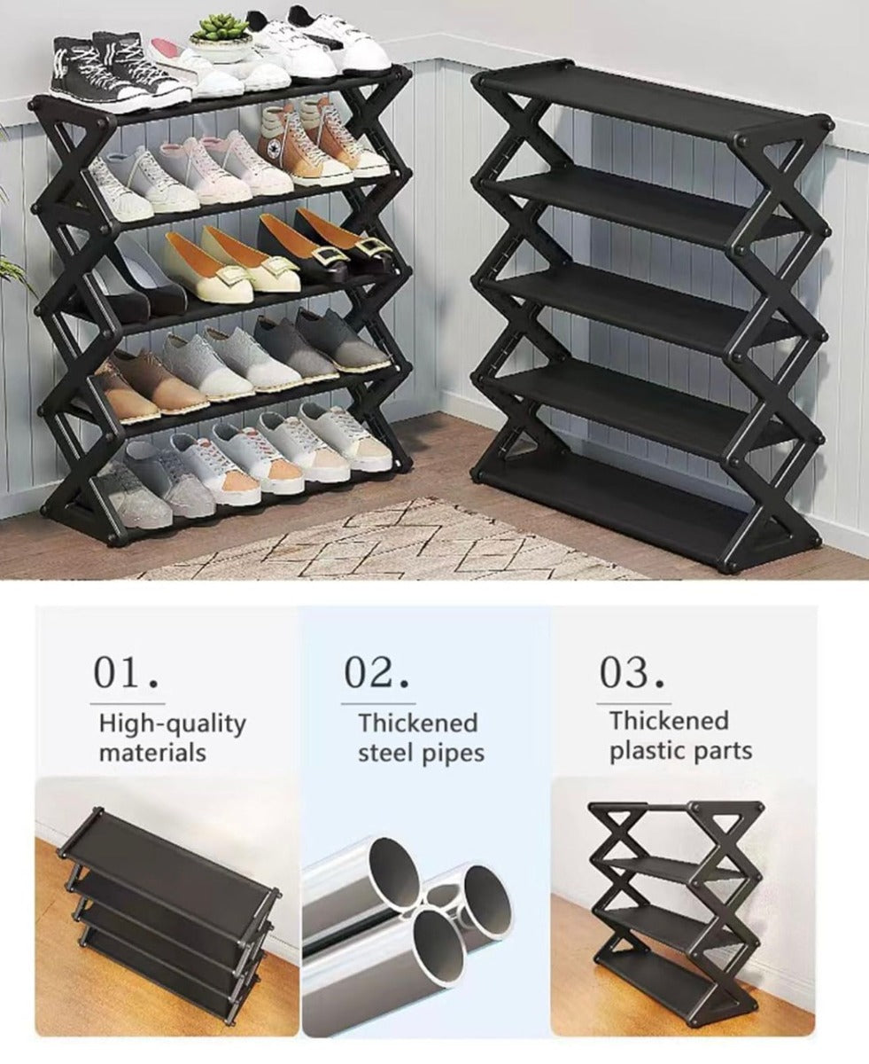 Scarpiera a 5 Ripiani in Legno – Organizzatore Salvaspazio per Scarpe, Stivali e Accessori- col. bianco