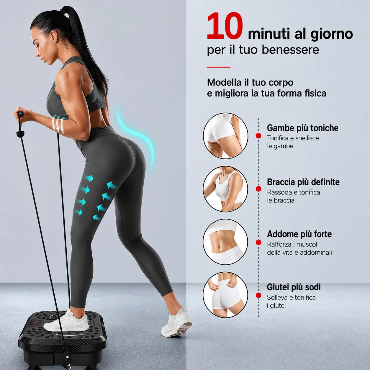 Pedana Vibrante Fitness Professionale con Bluetooth, Telecomando e Fasce Elastiche – 120 Livelli di Intensità, Allenamento Total Body, Massaggio Plantare, Tonificazione di Gambe, Glutei e Addome