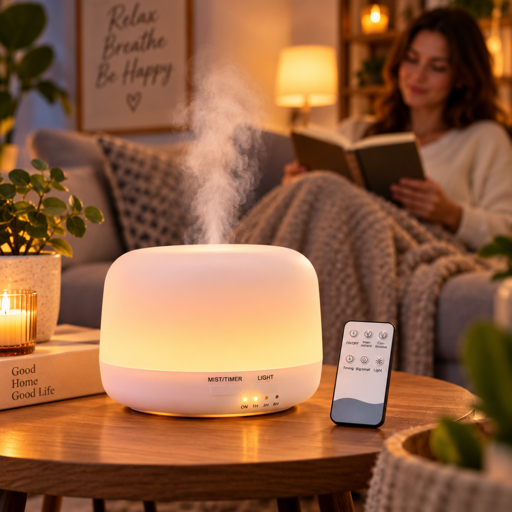 Diffusore aromi e umidificatore a ultrasuoni con luce LED e telecomando, vapore visibile