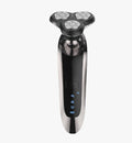 Rasoio da barba elettrico nero e argento con tre testine circolari