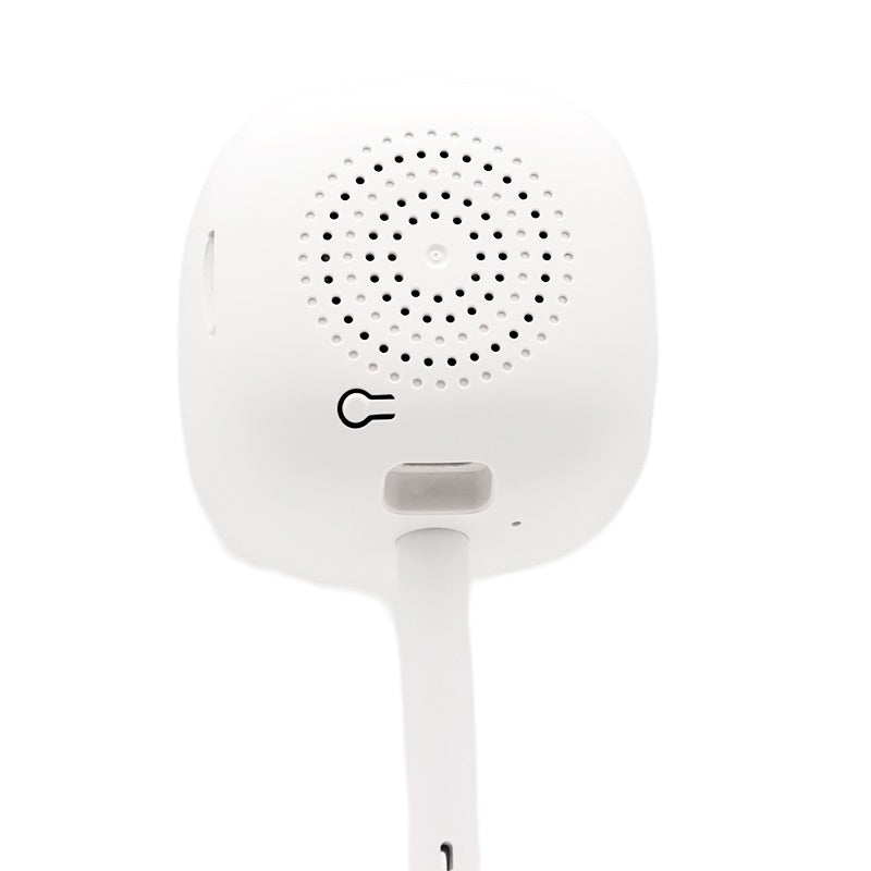 Telecamera WiFi da interno bianca con griglia del microfono e indicatore circolare