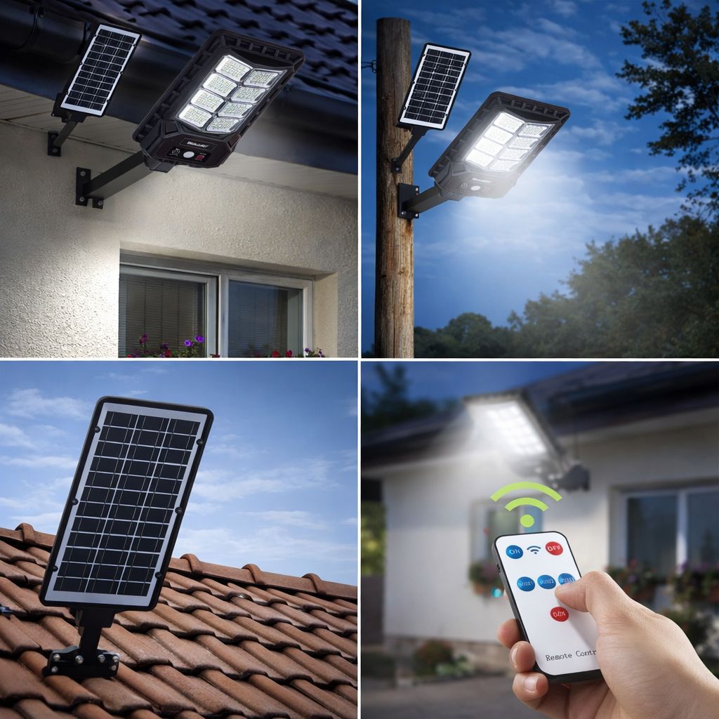 Faro LED Solare 240 LED con Sensore PIR e Telecomando – IP65 Esterno Impermeabile