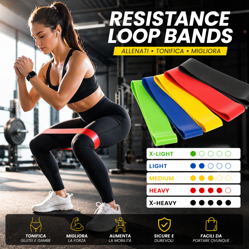 Set 5 Bande Elastiche Fitness Professionali – Allenamento Glutei, Gambe e Total Body | Yoga, Pilates, Crossfit