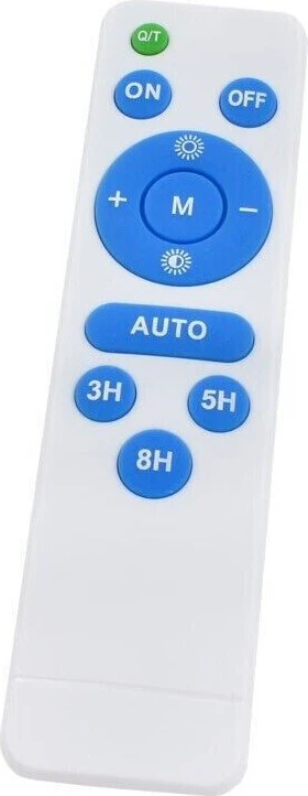 Telecomando bianco per faro LED con pulsanti ON/OFF e modalità AUTO 3H/5H/8H